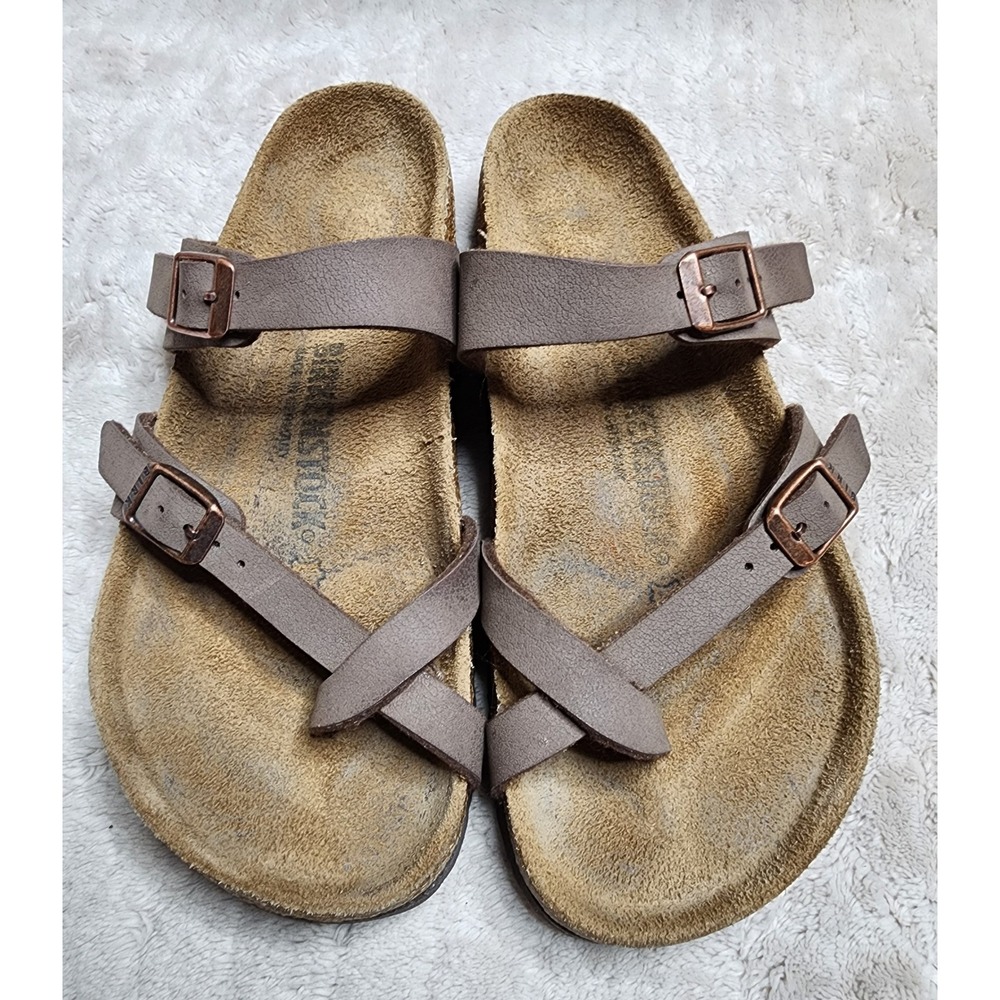 Birkenstock Mayari Mocha Brown Birko-Flor Sandals Women 37 Copper Buckles